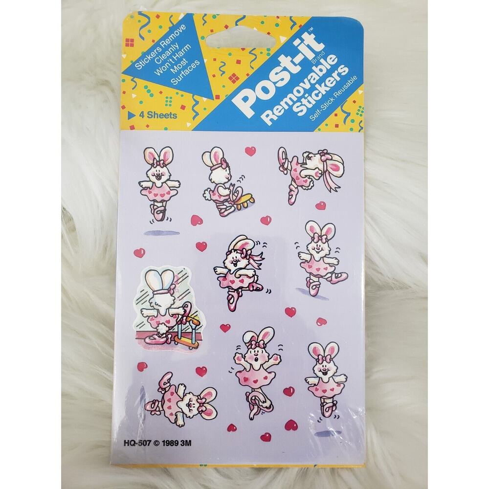 NEW 1989 Vintage 3M Post-it Removable Stickers Ballet Ballerina Bunny Rabbit 80s